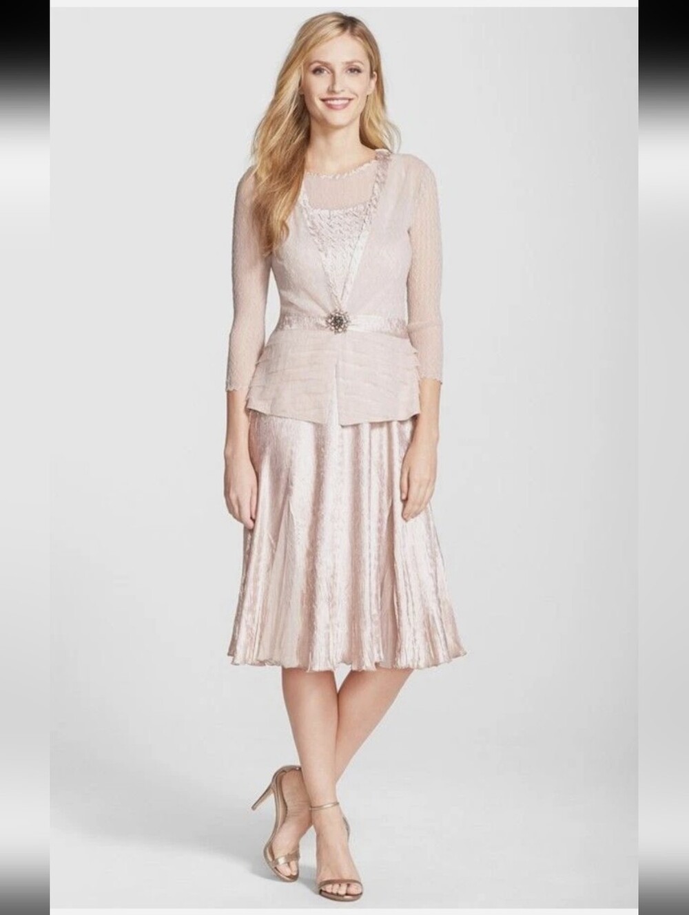 NWT Vintage rose Komarov Pleated Charmeuse Dress & Chiffon Jacket Size Medium